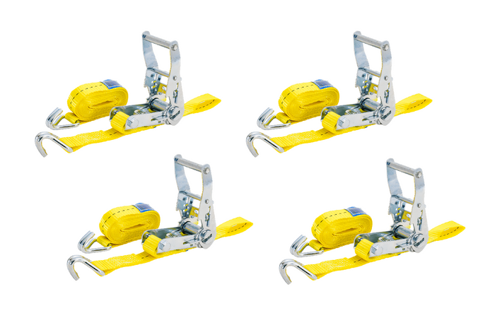 Set of four UNITRAILER transport belts with tensioner 4m/25mm/1t yellow